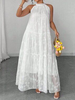 White Casual Women's Plus Size Sleeveless Cold-Shoulder Dress